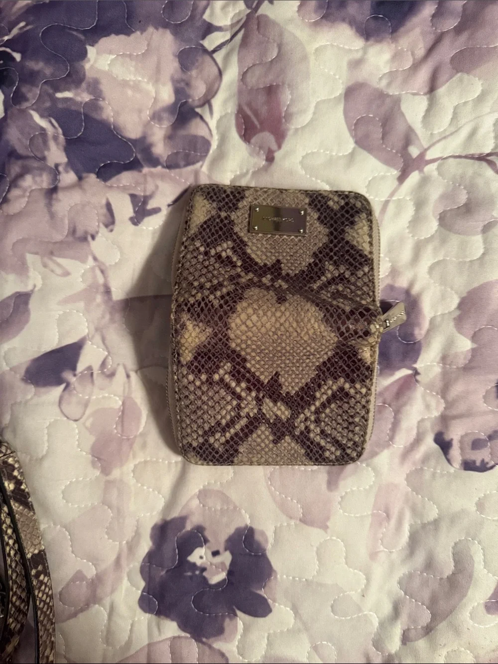 Michael Kors Purple Snake-Embossed Shoulder Bag with Coin Pouch
